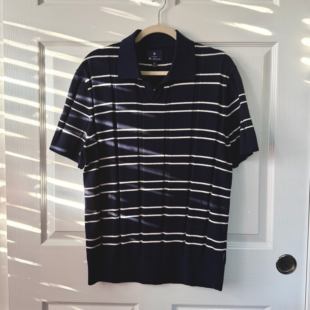 Ben Sherman Navy and White Striped Polo Shirt